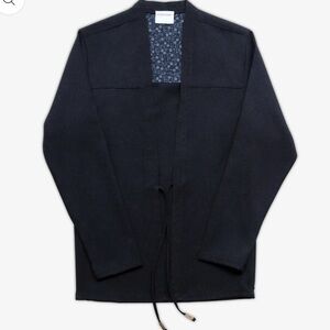 AKASHI KAMA EUC Cotton Noragi Jacket Technical Black Open Tie Front L